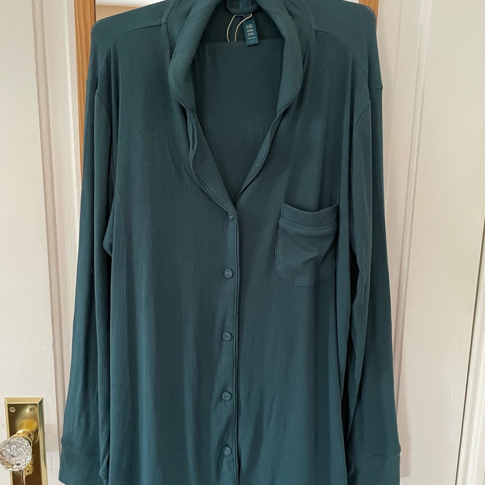 Skims Sleep Set Ribbed Teal Pajamas Size L